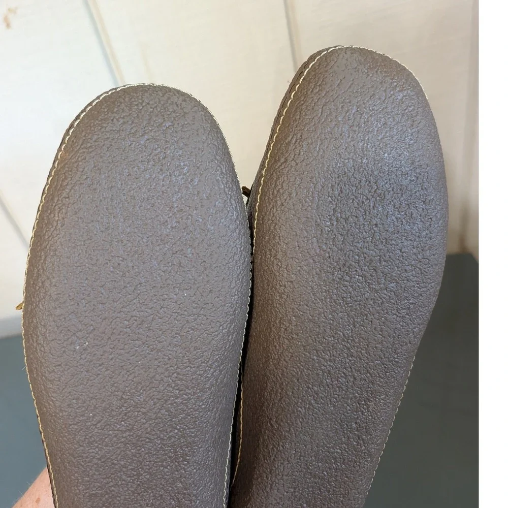 L. L Bean Men's Handsewn Slippers  Flannel-Lined Brown Leather Size 10